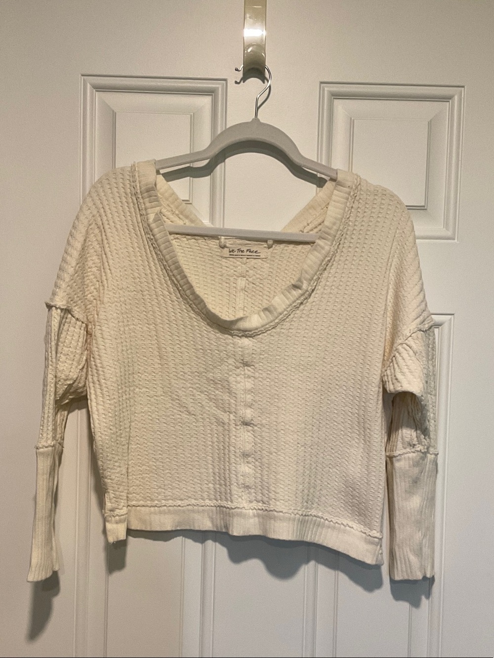 We The Free Cream Waffle Knit Scoop Sweatshirt